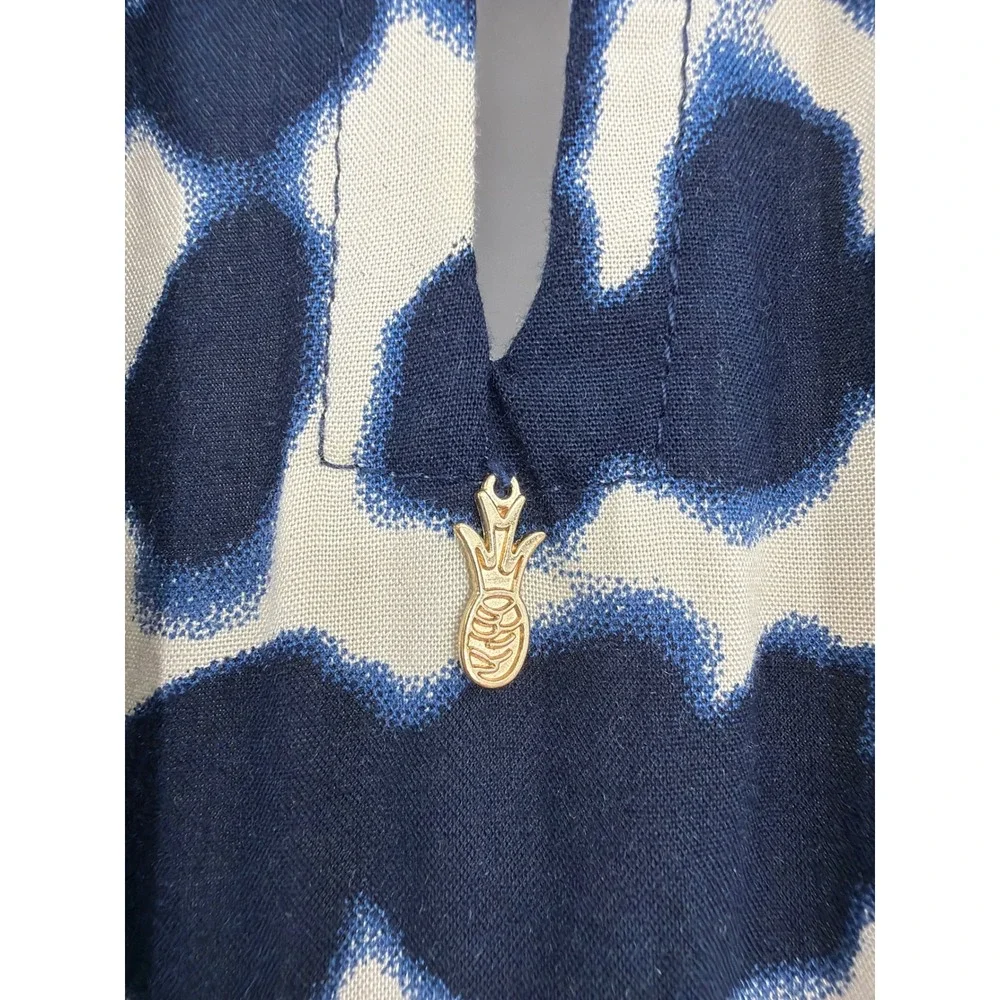 Beachgold Blue Abstract Print Ruffle V-Neck Wide Leg Jumpsuit Small Boho Resort